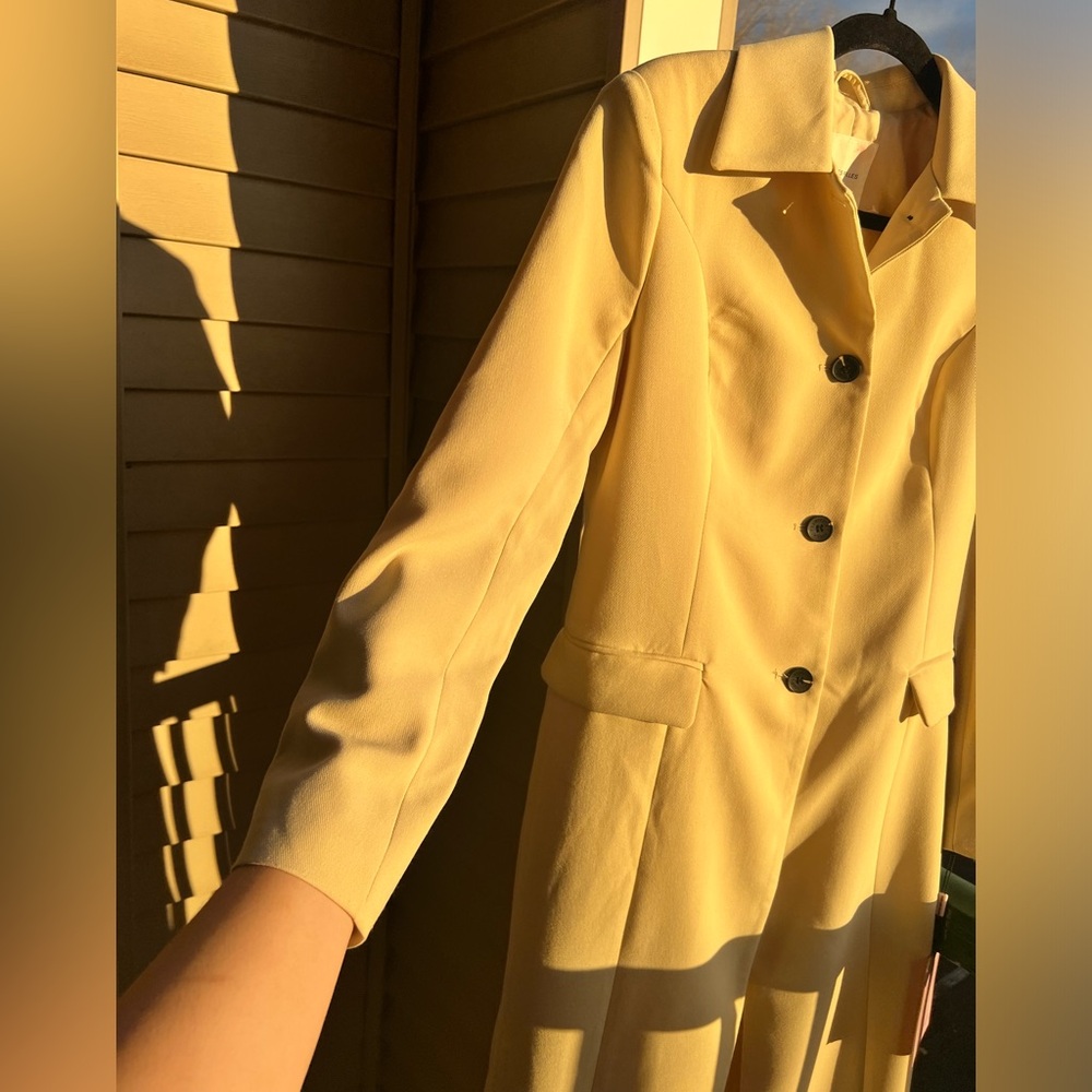 🆕🌾Avec Les Filles Anthropologie Tan Long Fitted Coat Breasted Classic Outerwear - Picture 12 of 17